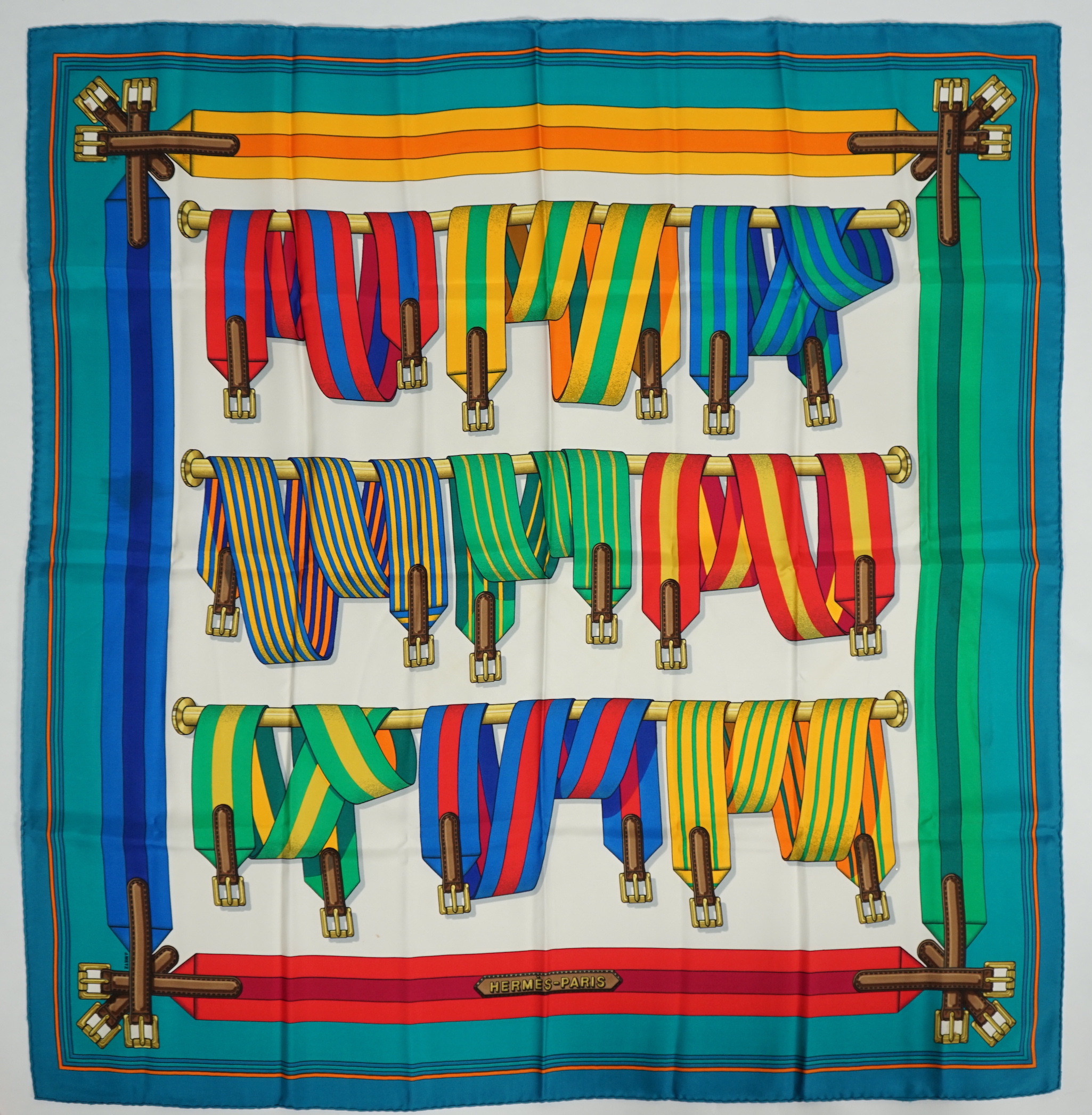 A Hermès Les Sangles silk scarf, 90cm x 90 cm